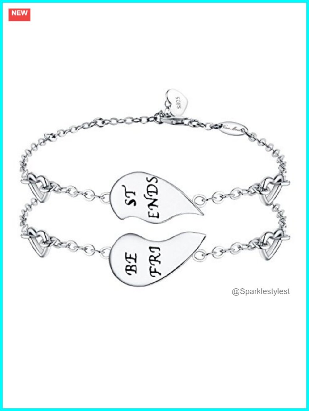 925 Sterling Silver Half Heart Best Friends Bracelet Set of 2